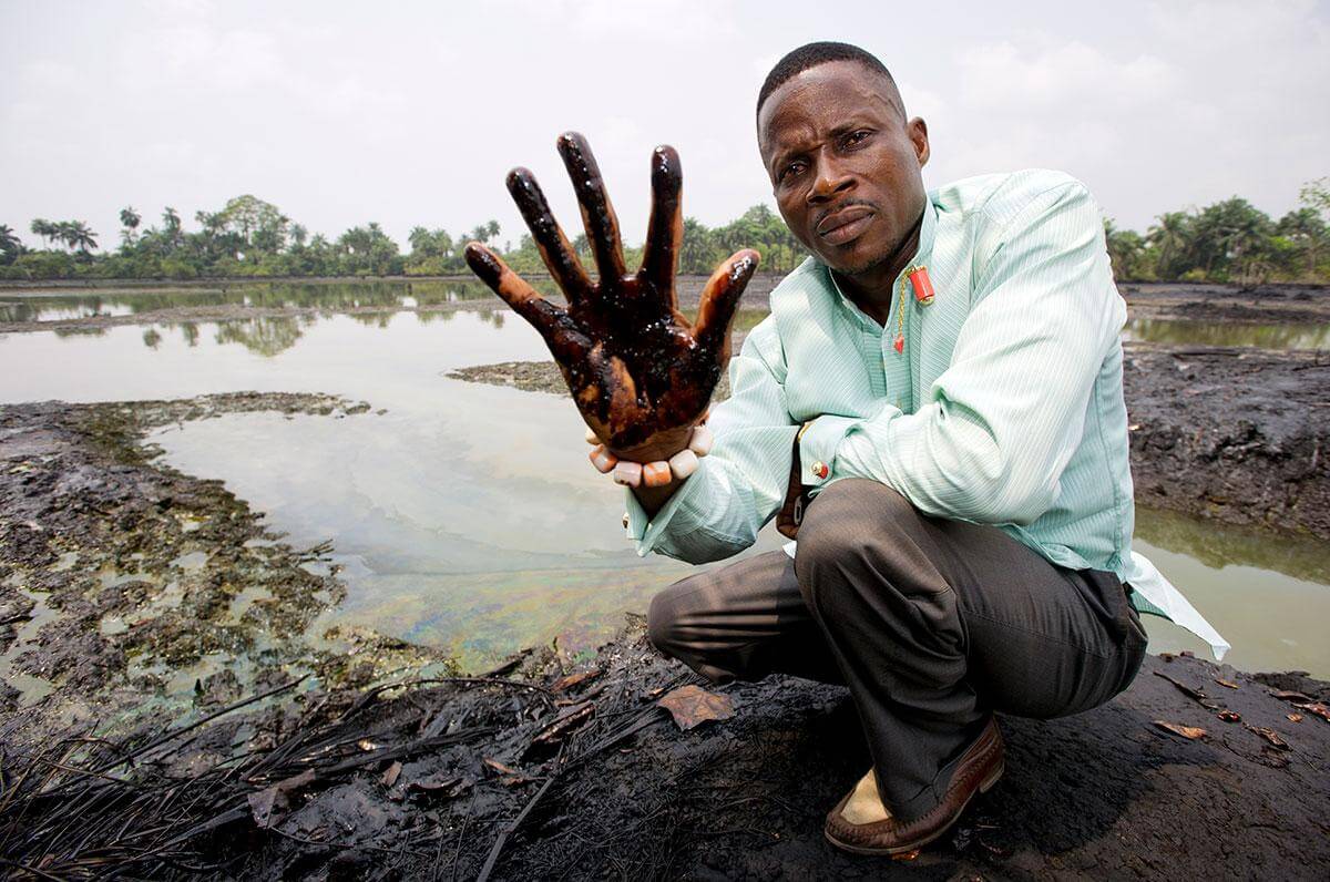 Oil spillage on water and vegetation in Ogoniland