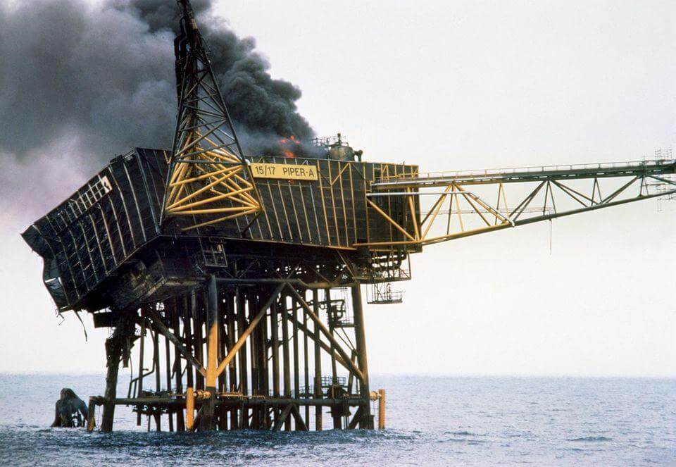 The remains of Piper Alpha's A module the morning after the disaster